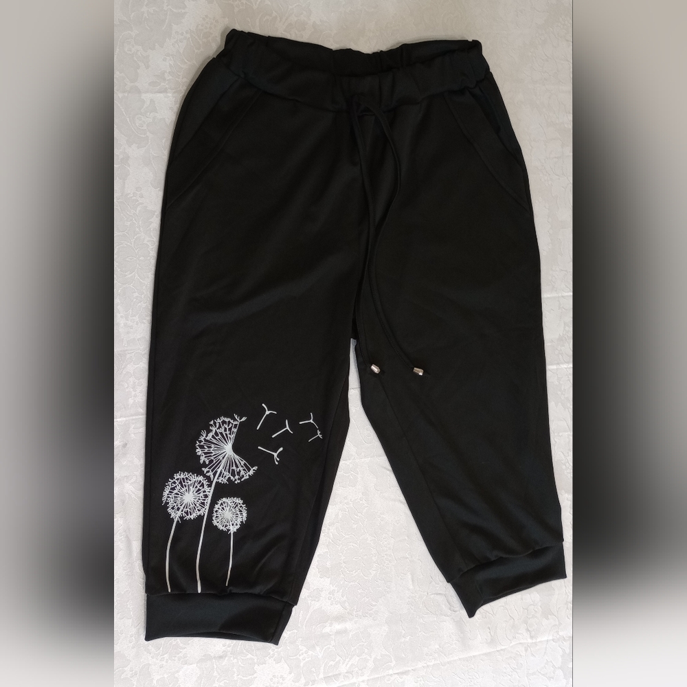 Dandelion Print Capri Pants Spring Summer Drawstring Casual Pants Women Clothing